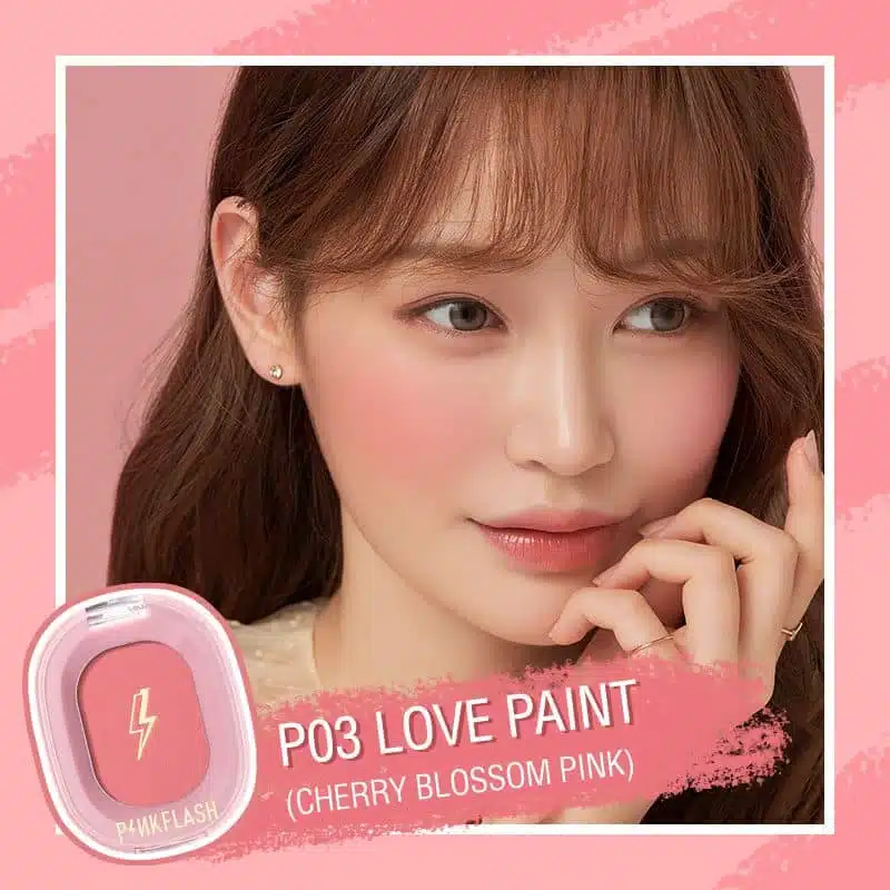 Pink Flash Chic In Cheek P03 pigmented blush compact with clear lid showing peach-pink shade. - thumbnail