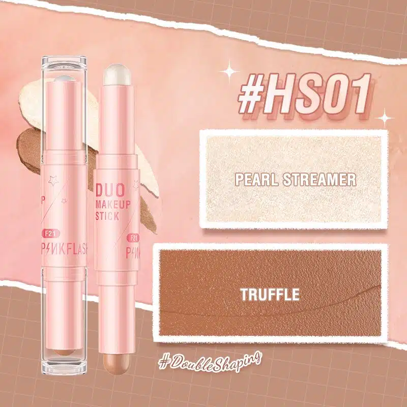 Pink Flash Double Head Blusher, Highlighter, Contour Stick F21 in sleek black packaging. - thumbnail