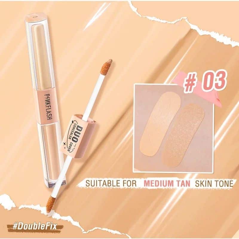 Pink Flash Duo Cover Concealer 2 in 1 F18-03, sleek peachy tube with black cap, front view. - thumbnail
