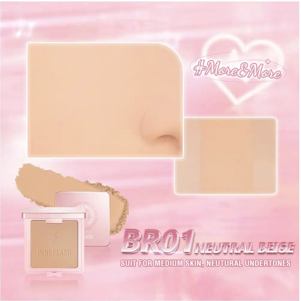 Pink Flash Duo Effect Pressed Powder F17 BR01 Neutral Beige sleek compact, closed, angled view. - thumbnail
