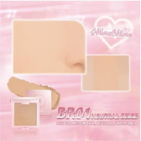 Pink Flash Duo Effect Pressed Powder F17 BR01 Neutral Beige sleek compact, closed, angled view.