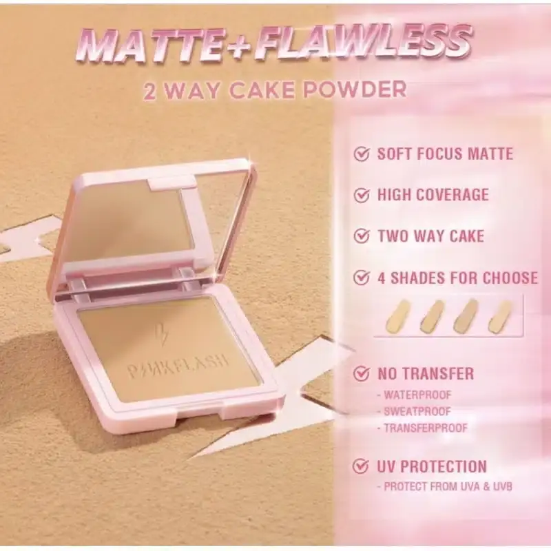 Open Pink Flash Duo Effect Pressed Powder F17 BR01 Neutral Beige compact, showing pan, mirror, sponge. - thumbnail