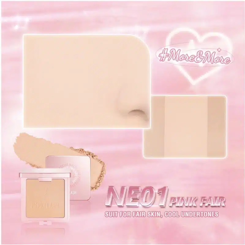 Pink Flash Duo Effect Pressed Powder compact open, revealing pink fair shade, mirror, and applicator. - thumbnail