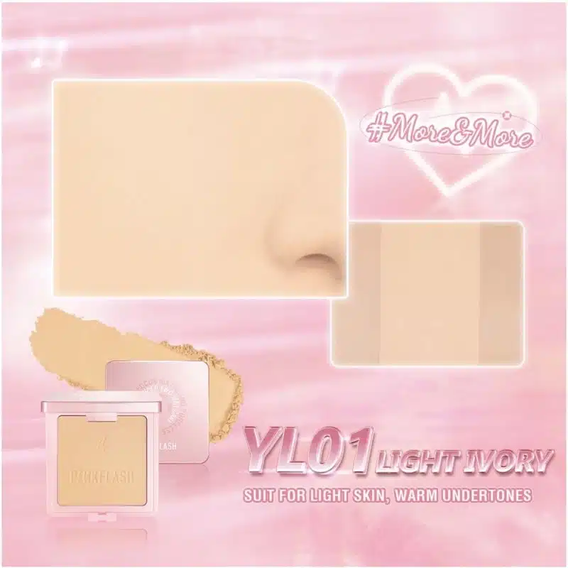 Pink Flash Duo Effect Pressed Powder F17 YL01 Light Ivory compact, closed and upright. - thumbnail