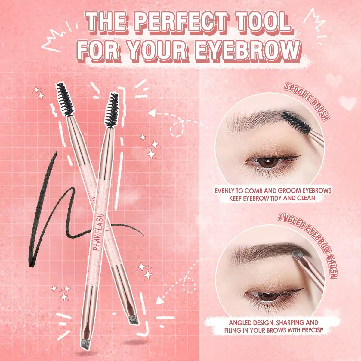 Pink Flash T04 angled eyebrow brush with a sleek black handle and precise black bristles for application. - thumbnail