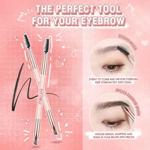 Pink Flash T04 angled eyebrow brush with a sleek black handle and precise black bristles for application.