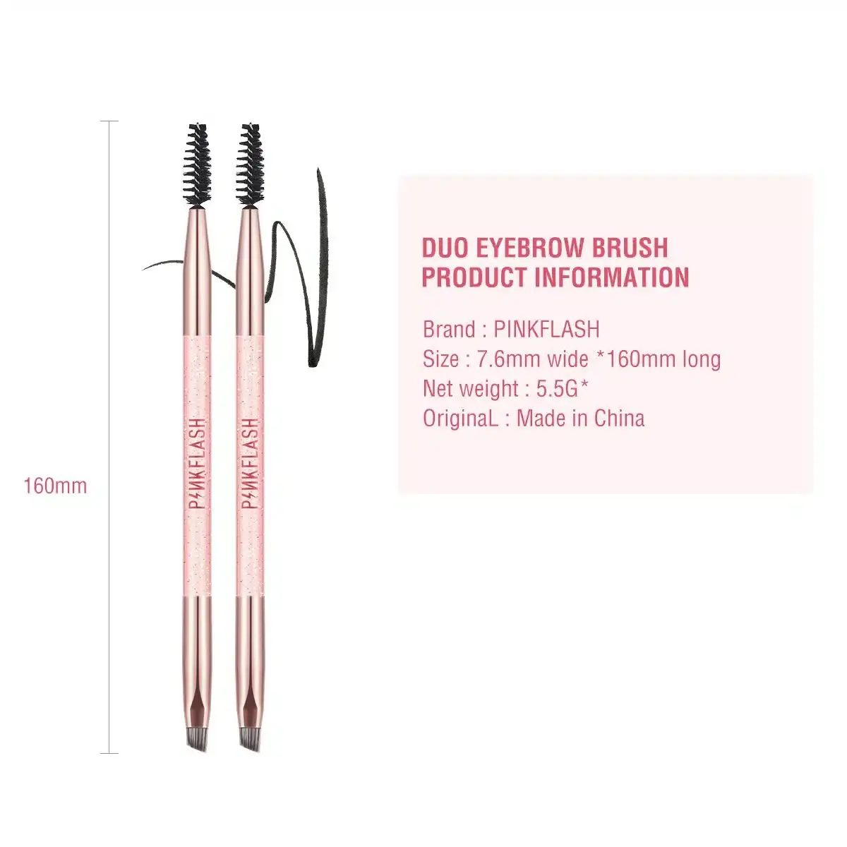 Detailed view of Pink Flash T04 eyebrow brush with dense, angled black bristles for precise application. - thumbnail