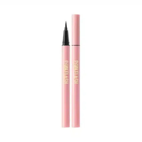 Hand holding Pink Flash Waterproof Eyeliner Pen, ready for precise application, featuring sleek black design.