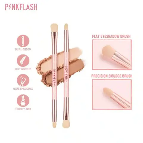 Pink Flash Eyeshadow Brush T04-02 with soft synthetic bristles and black handle on white background.