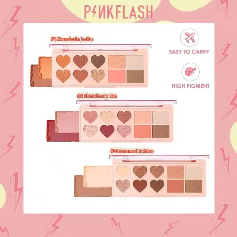 Open Pink Flash M02 Caramel Toffee eyeshadow palette displaying nine warm shades and applicator. - thumbnail