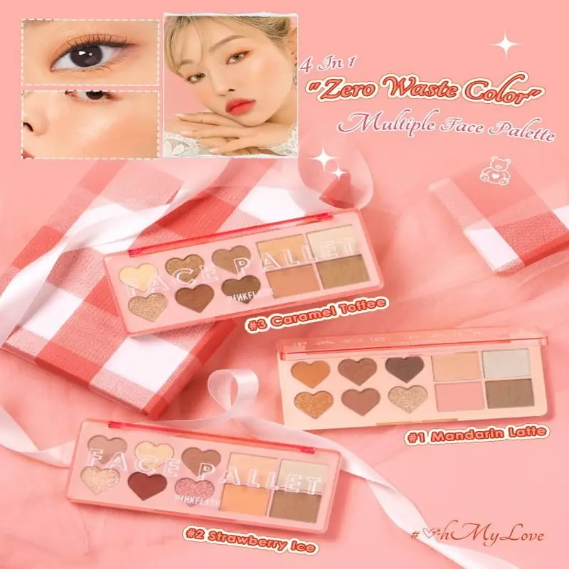 Close-up of hand applying Pink Flash Mandarir Latte brown eyeshadow onto an eyelid with a brush. - thumbnail