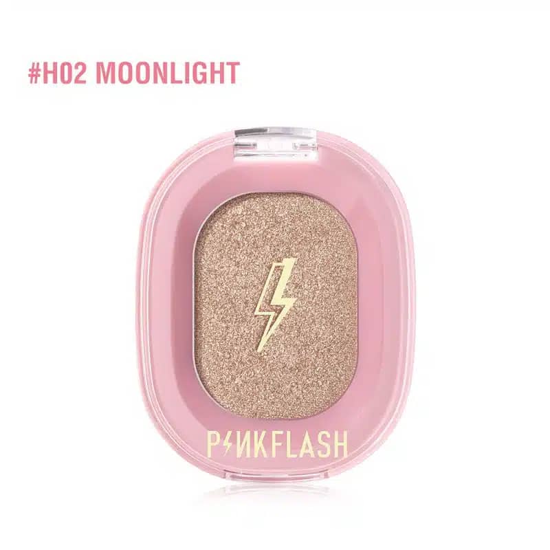 Pink Flash H02 face highlighter compact opened, revealing the shimmery, rosy-gold product inside. - thumbnail