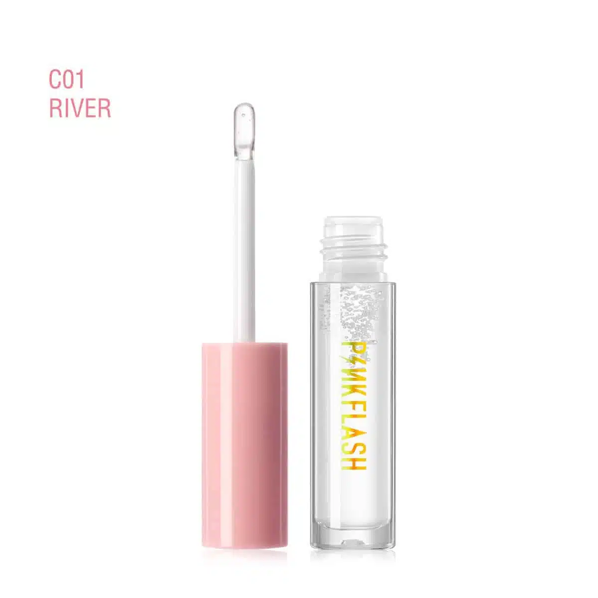 Pink Flash Lip Gloss L02 C01 River, a shimmery rose-gold shade in clear tube packaging. - thumbnail