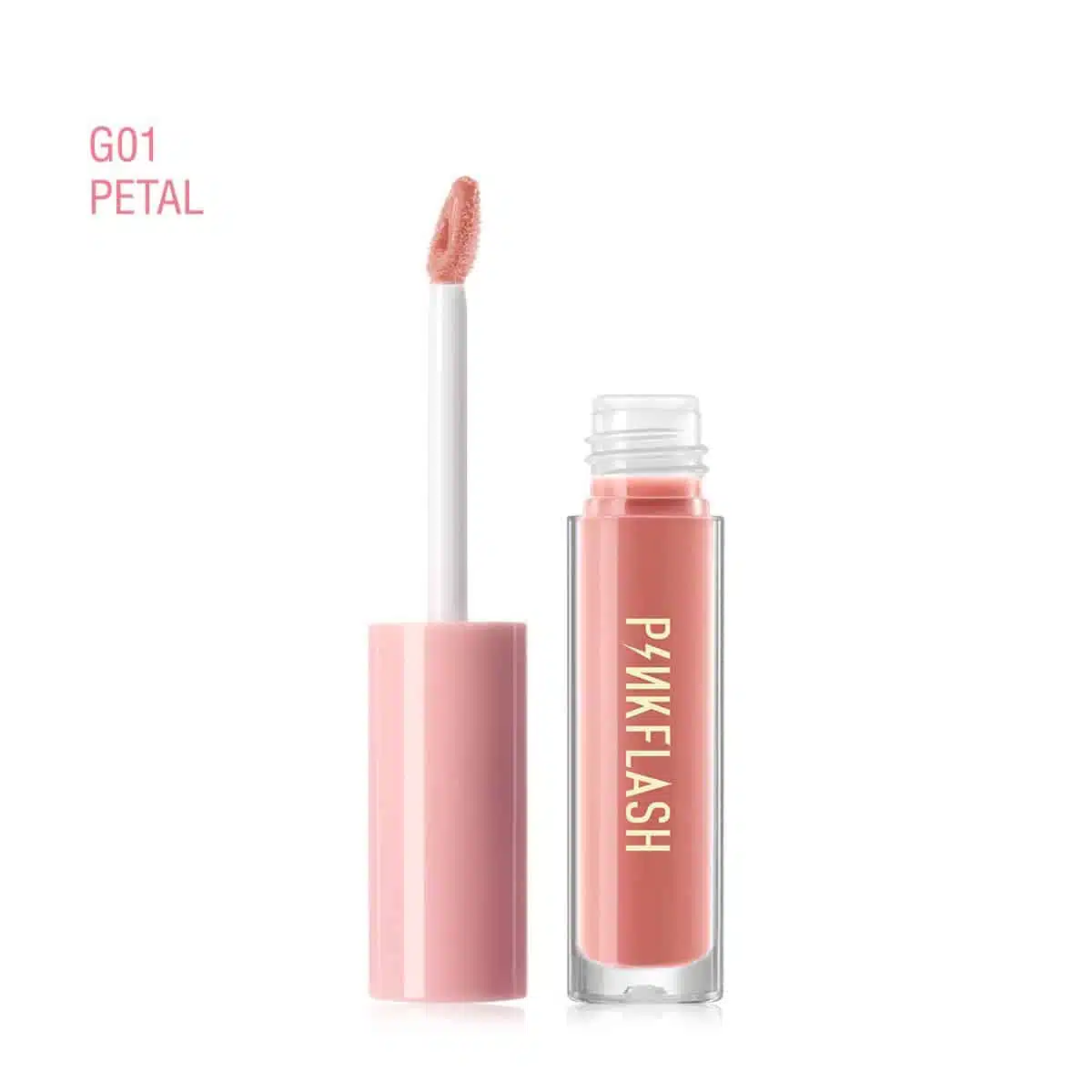 Pink Flash Lip Gloss L02 G01 Petal in clear tube, displaying the sheer pink shade. - thumbnail