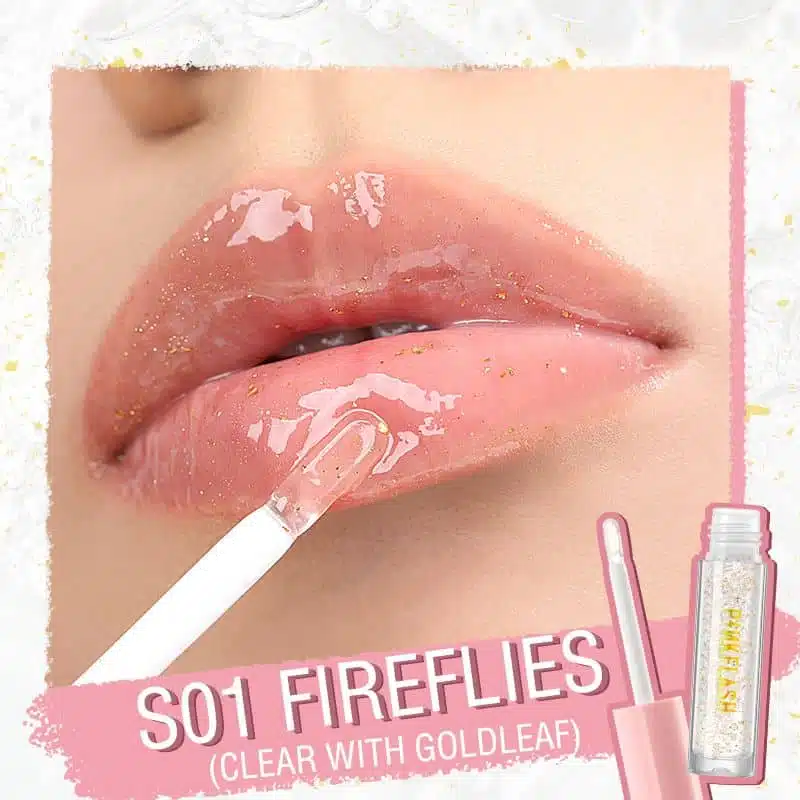 Pink Flash Fireflies lip gloss tube showing shimmering peachy pink shade. L02-S01. - thumbnail