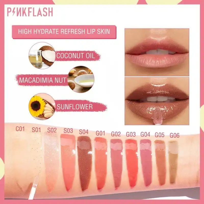 Pink Flash Fireflies lip gloss tube with applicator wand pulled out, showing shimmery pink texture. - thumbnail