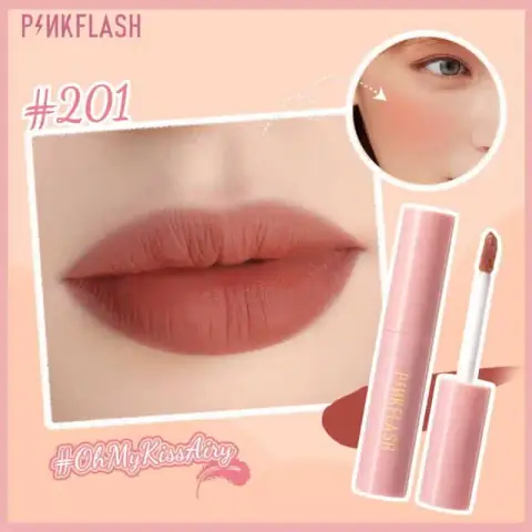 Pink Flash LIQUID Duo Matte Lipstick M01-201, featuring liquid and stick ends, standing upright on white.