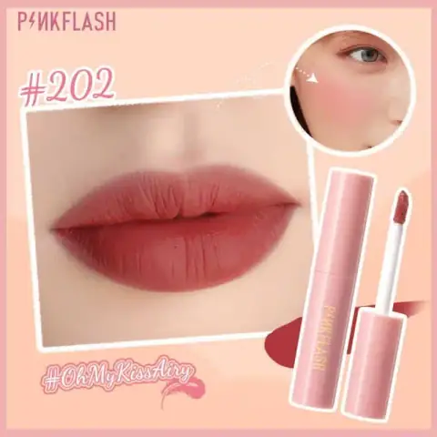 Pink Flash Duo Matte Liquid Lipstick M01-202, showing two sleek tubes on a soft pink background.