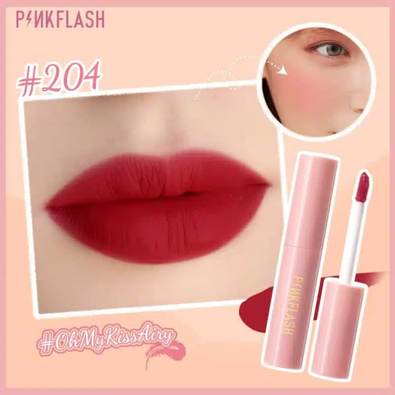 Pink Flash Liquid Duo Matte Lipstick M01-204 in clear tube, showcasing the metallic pink cap. - thumbnail