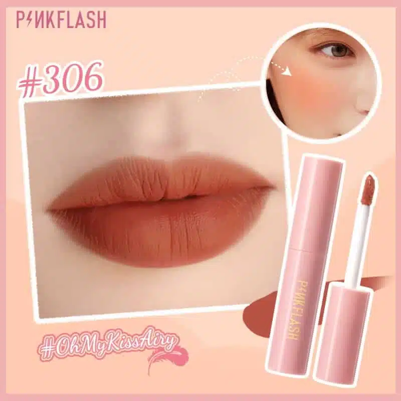 Pink Flash LIQUID Duo Matte Lipstick M01-306 standing upright, featuring both liquid and matching lip liner. - thumbnail