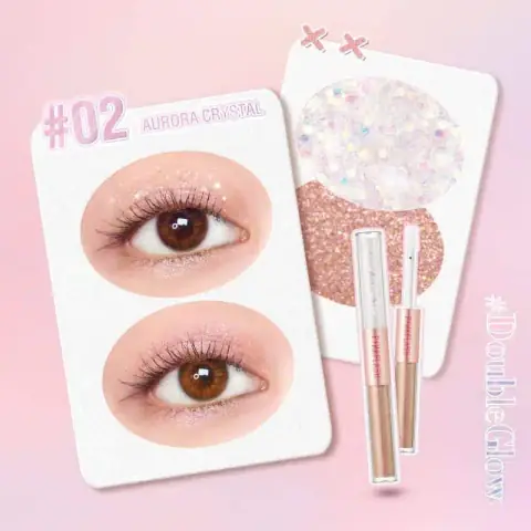 Pink Flash Liquid Eyeshadow E18-02 Aurora Crystal tube, clear body, pink cap, shimmering iridescent liquid.