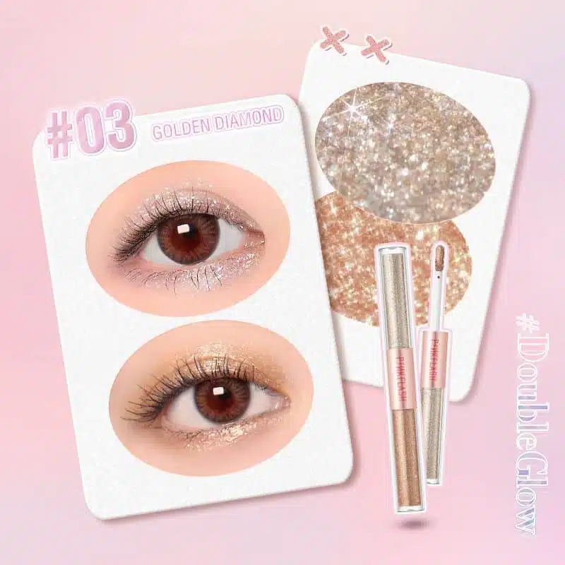 Pink Flash E18-03 Golden Diamond liquid eyeshadow in a clear tube with a golden cap. - thumbnail