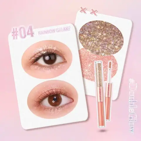 Pink Flash Liquid Eyeshadow E18 04 Rainbow Galaxy in a clear tube, iridescent glitter shimmering brightly.
