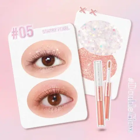 Pink Flash Liquid Eyeshadow E18 – 05 Starry Pearl tube, open applicator revealing iridescent shimmer.