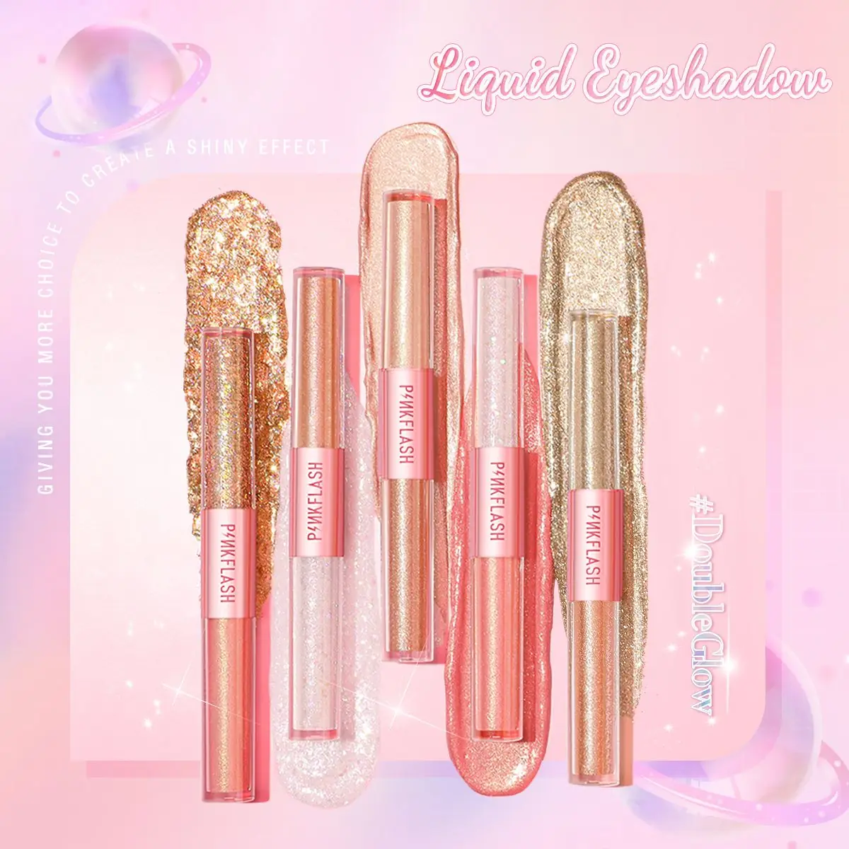 Shimmering Pink Flash 05 Starry Pearl liquid eyeshadow swatch applied on skin, showing radiant texture. - thumbnail