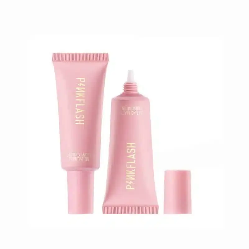 Pink Flash Long Lasting Matte Foundation 02 Sand Beige bottle lying down, highlighting label. - thumbnail