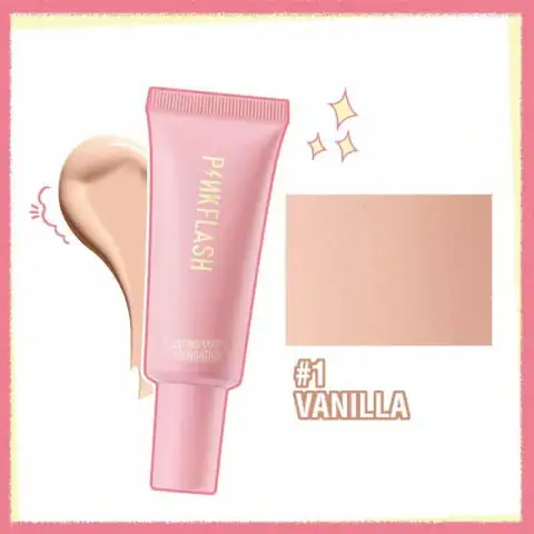 Pink Flash Long-Lasting Matte Foundation #01 Vanilla bottle with black pump cap.