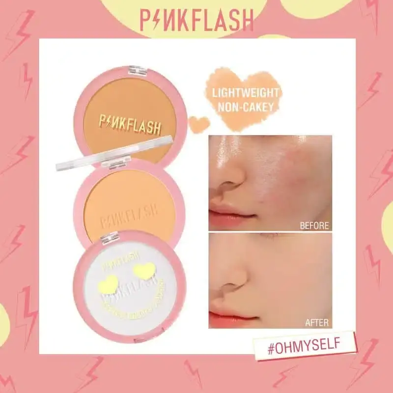 Pink Flash Matte Pressed Powder 000 compact open showing powder, mirror, and applicator puff. - thumbnail