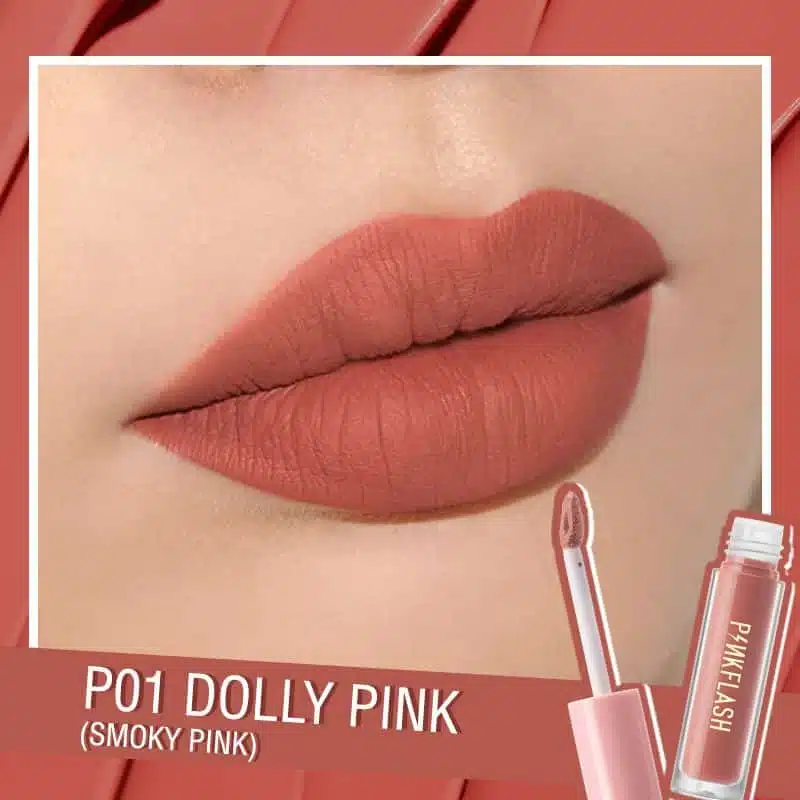Pink Flash Melting Matte P01 waterproof lipstick standing upright, cap removed, showing smooth pink bullet. - thumbnail