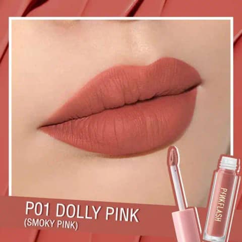 Pink Flash Melting Matte P01 waterproof lipstick standing upright, cap removed, showing smooth pink bullet.