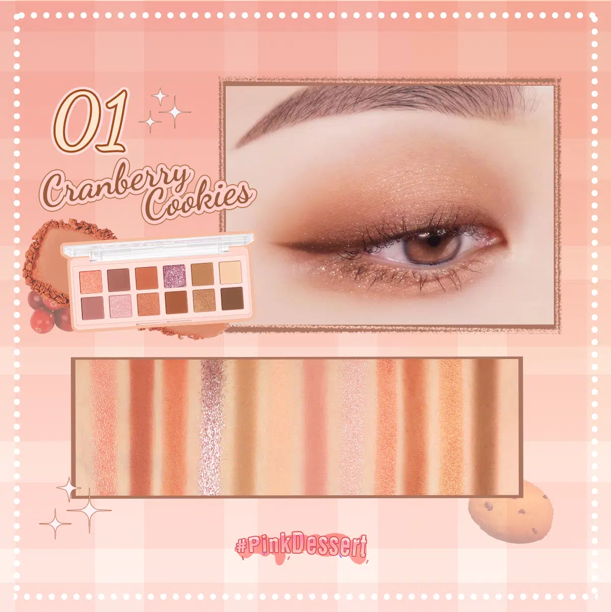 Pink Flash Pro Touch Eyeshadow Palette open, displaying twelve cranberry and nude shades with applicator brush. - thumbnail