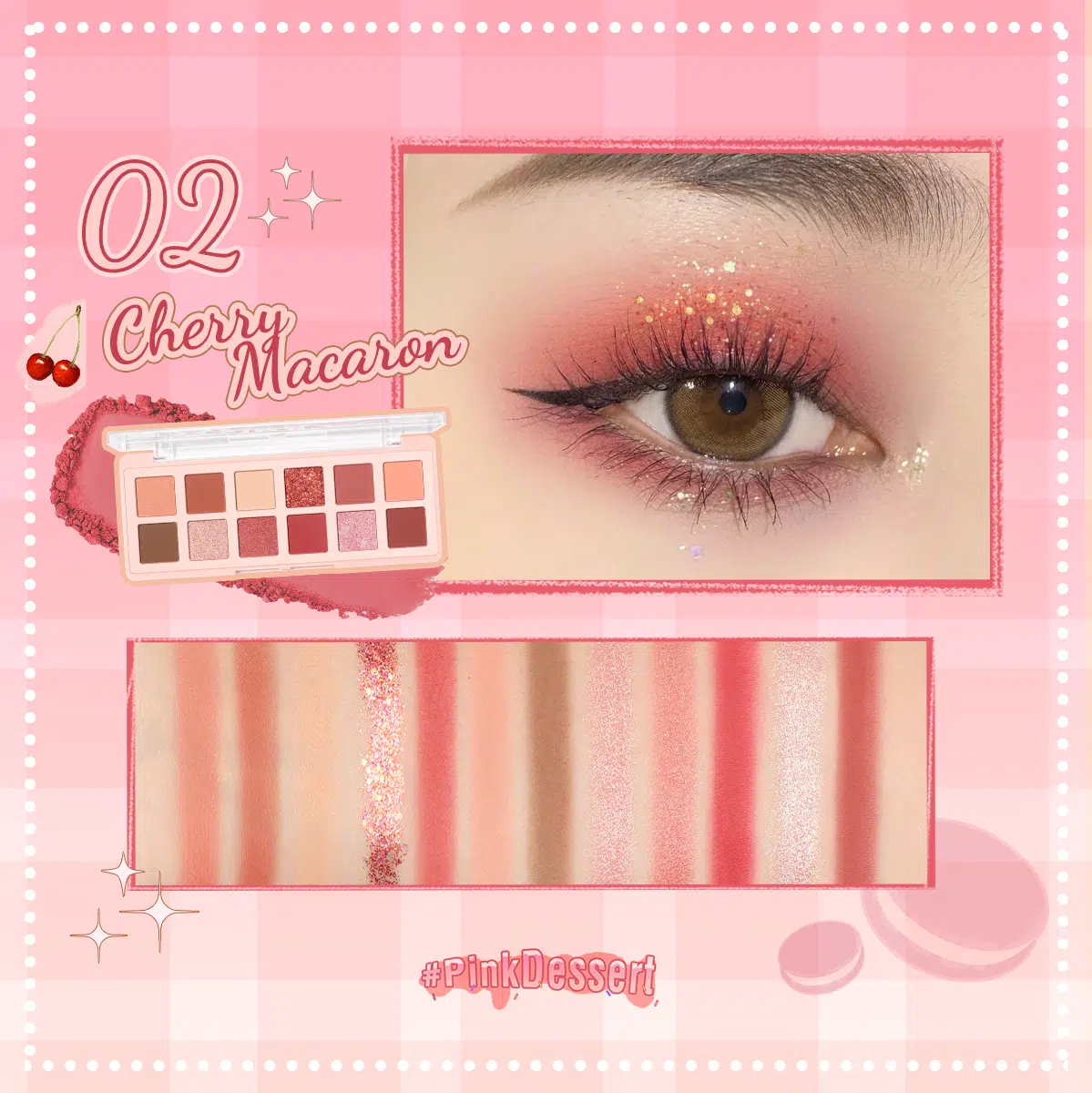 Pink Flash Pro Touch E15 Cherry Macaron eyeshadow palette, elegant closed compact, front view. - thumbnail