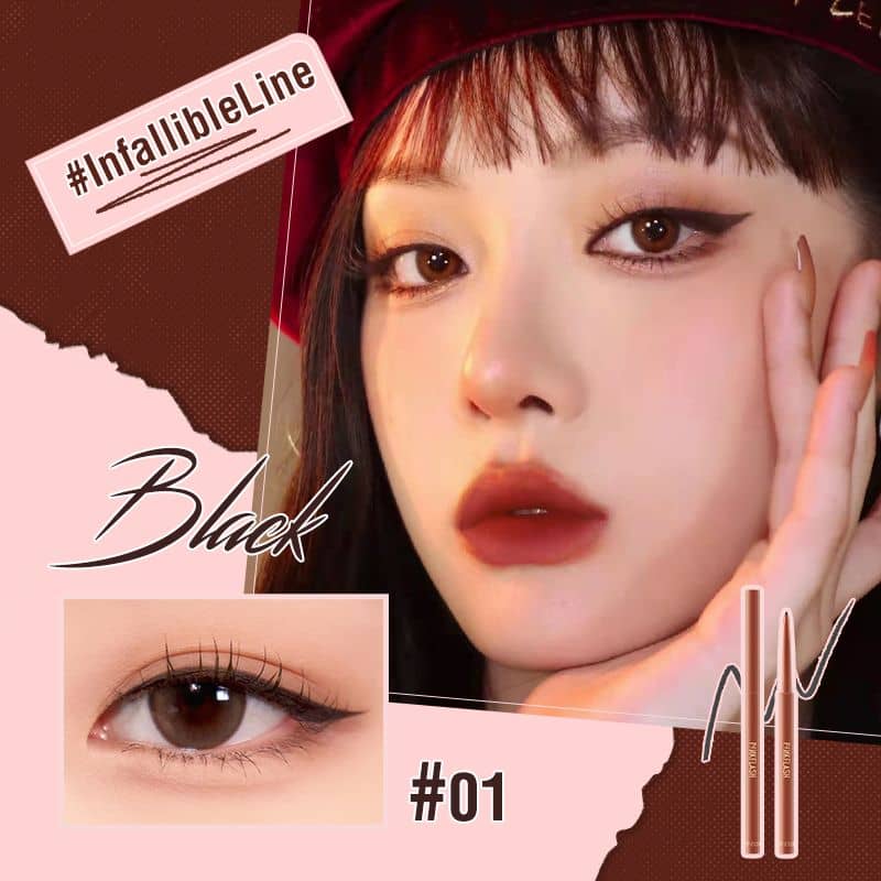 Pink Flash Pro Touch black pencil eyeliner E13, with cap removed, showcasing precise tip. - thumbnail