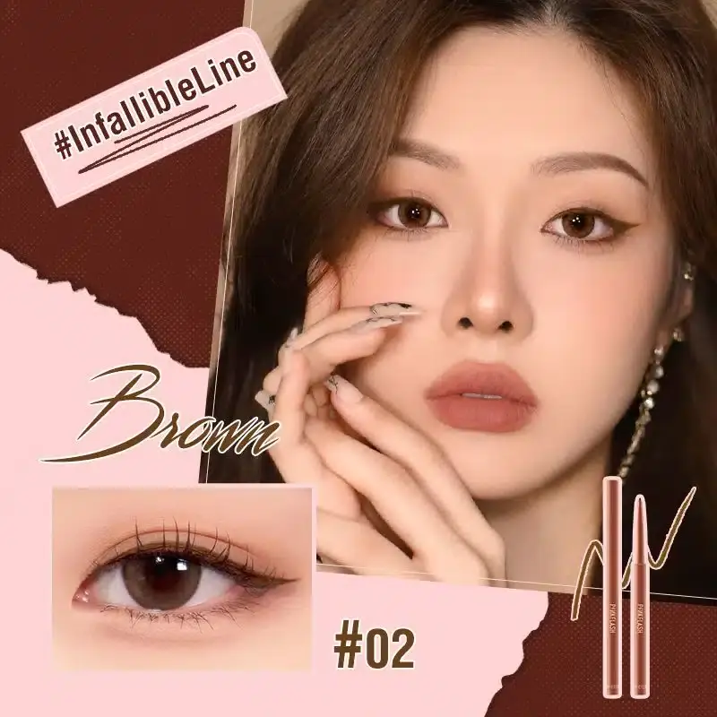 Pink Flash Pro Touch Eyeliner E13 brown pencil standing upright, cap off, showing precise tip. - thumbnail