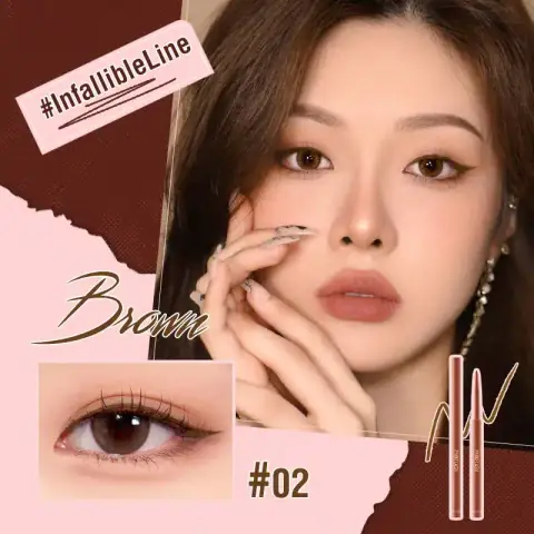 Pink Flash Pro Touch Eyeliner E13 brown pencil standing upright, cap off, showing precise tip.