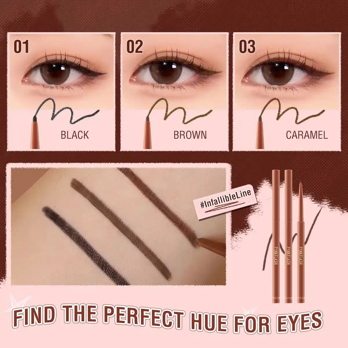 Pink Flash Pro Touch Eyeliner E13 brown pencil lying flat, showcasing brand logo and details. - thumbnail