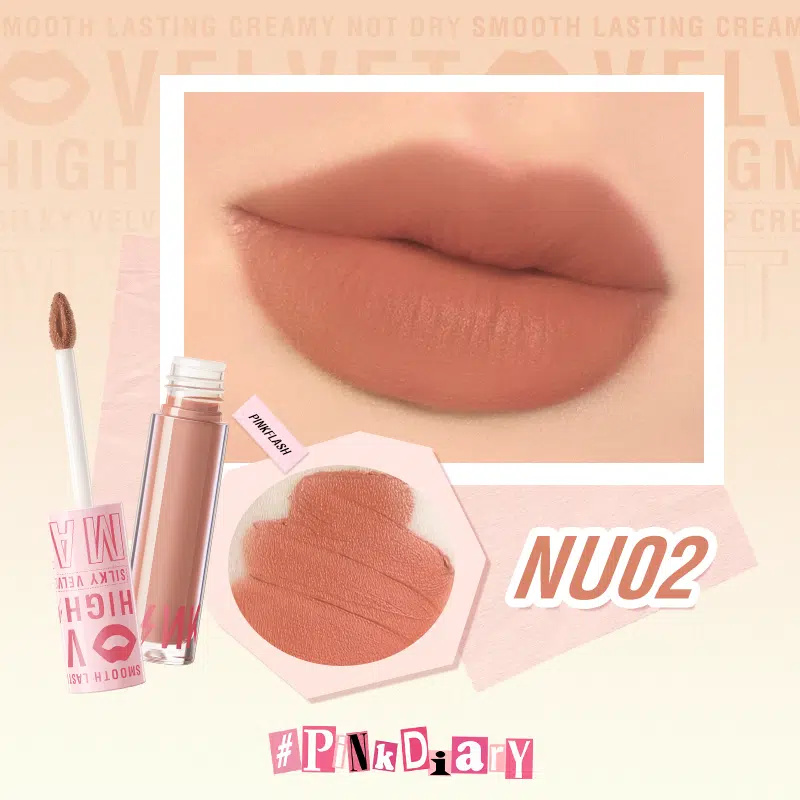 Pink Flash Silky Velvet Lip Cream L04-NU02, full nude-pink tube with clear cap, standing upright. - thumbnail