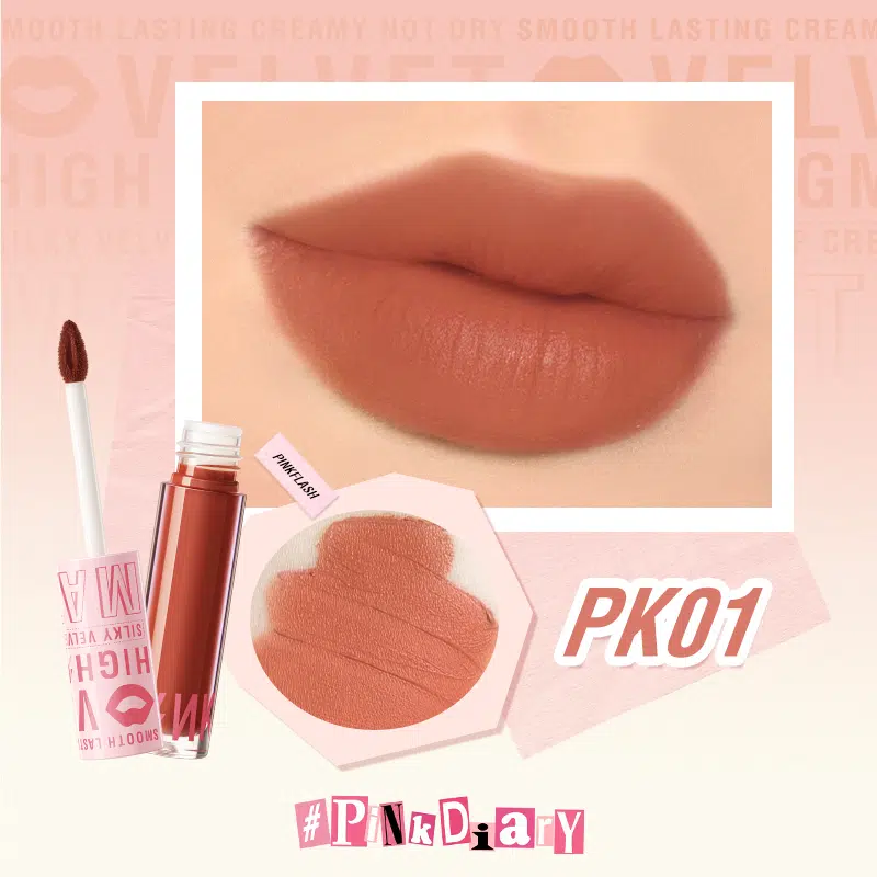 Pink Flash Silky Velvet Lip Cream L04 – PK01 elegant tube standing upright on white background.