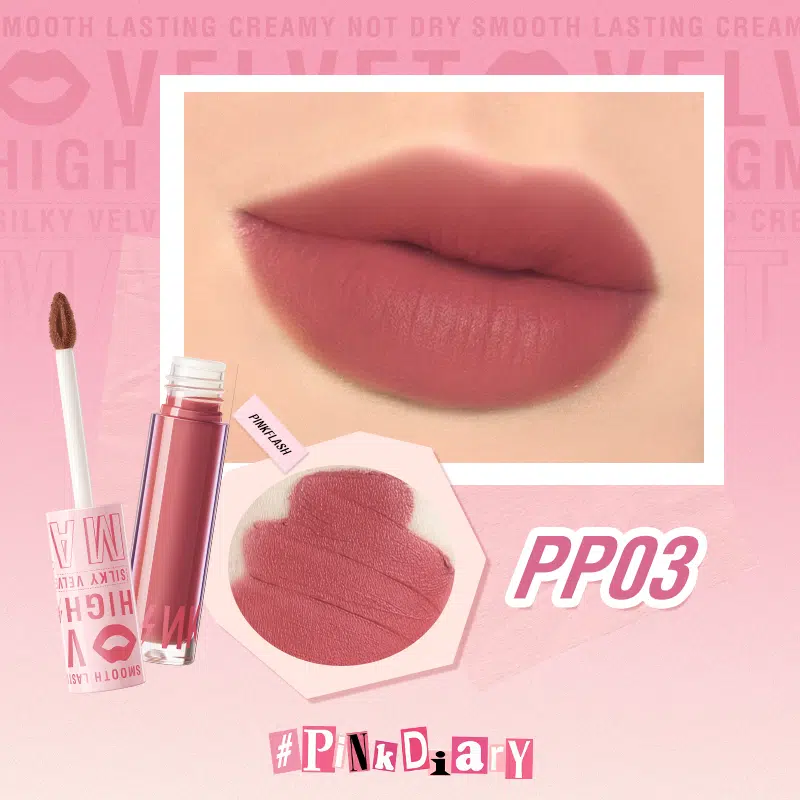 Pink Flash Silky Velvet Lip Cream L04-PP03 in sleek peach-pink packaging, standing upright. - thumbnail