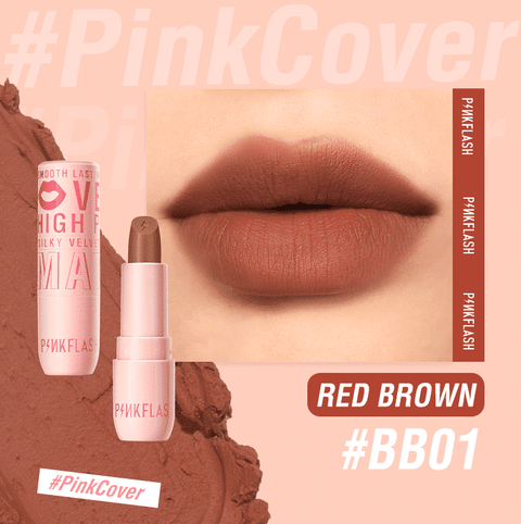 Pink Flash Silky Velvet Matte Lipstick L05, standing upright, revealing its elegant light pink tube and visible bullet.