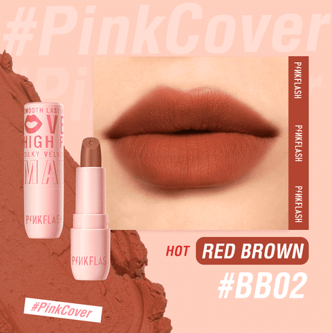 Pink Flash Silky Velvet Matte Lipstick L05 BB02 in clear packaging, showcasing its smooth, matte pink hue.