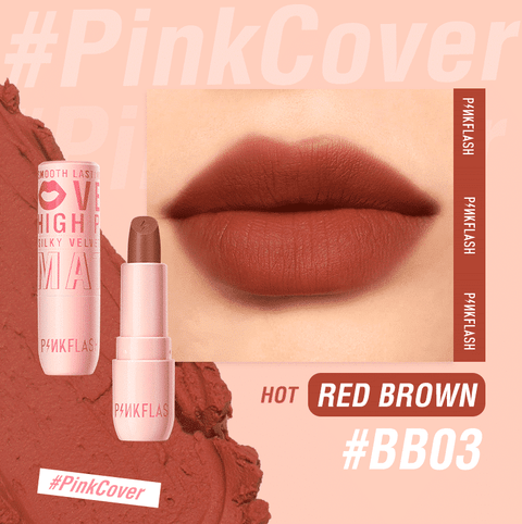 Pink Flash Silky Velvet Matte Lipstick L05 BB03 in sleek black and gold packaging.