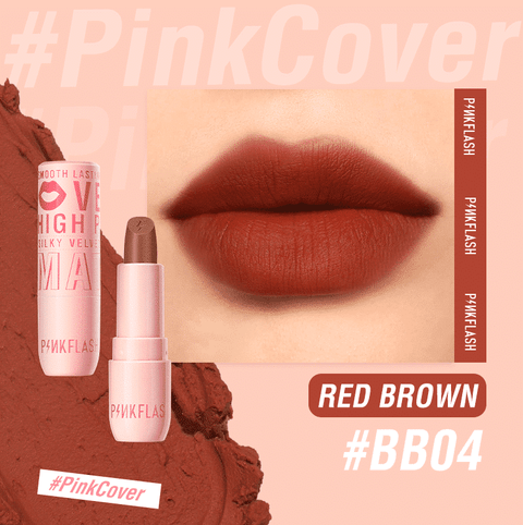 Pink Flash Silky Velvet Matte Lipstick L05 BB04 in sleek black tube with transparent cap.