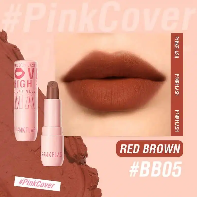Pink Flash Silky Velvet Matte Lipstick L05 BB05, sleek matte pink tube showing deep berry color. - thumbnail