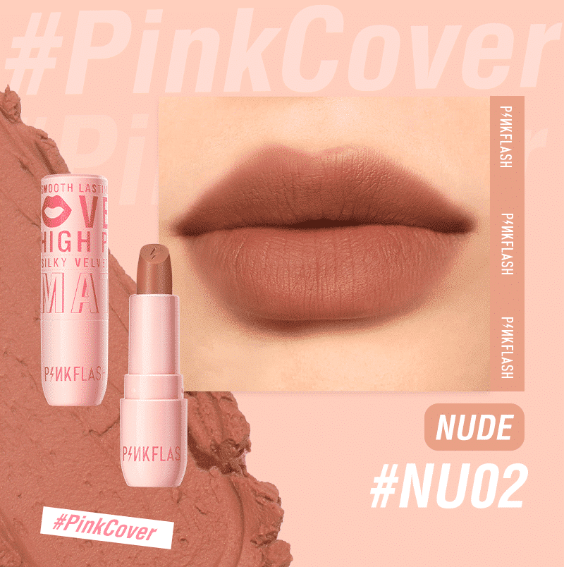 Pink Flash Silky Velvet Matte Lipstick L05 NU02 in elegant black tube packaging, upright. - thumbnail
