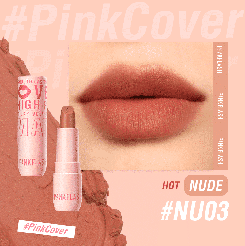 Two Pink Flash Silky Velvet Matte Lipsticks, one open, showing the smooth L05 NU03 shade. - thumbnail